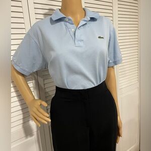 Lacoste Pale Blue Short Sleeve Pique Polo with Green Crocodile